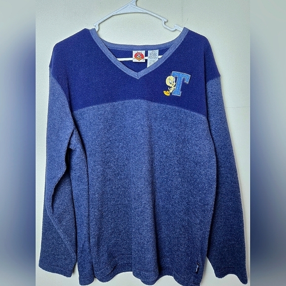 Vintage Women's Looney Tunes Tweety Bird V-Neck Fleece Pullover, Large - Picture 1 of 4